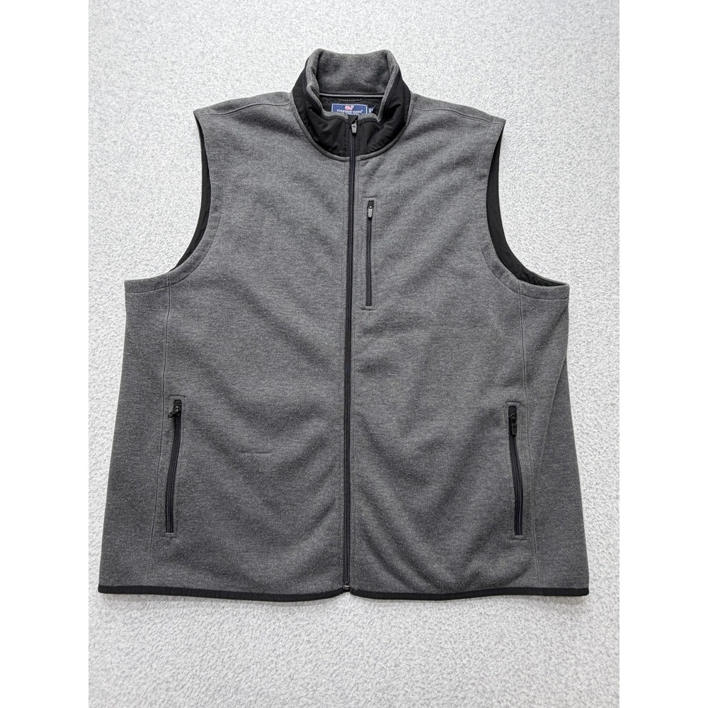 Vineyard Vines Vest Mens 2XL Gray‎ Fleece Lined Full Zip Pockets Outdoor Casual